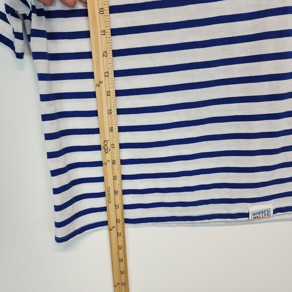 Zara Wheres Waldo T-shirt Size S Blue Stripe Round Neck Embroidered Geeky Casual - Picture 8 of 10